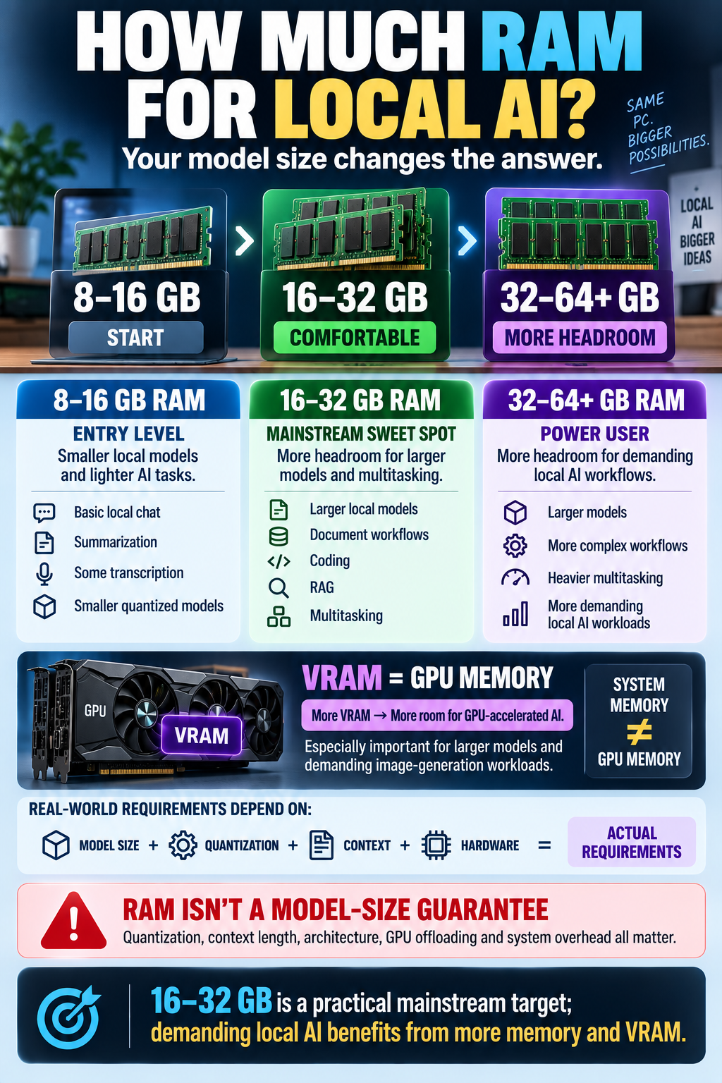 Сколько RAM и VRAM нужно для локальной ИИ-модели: таблица по размеру и квантизации